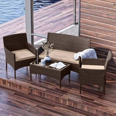 Donn conversation 4 piece rattan sofa seating group with cushions new arrivals